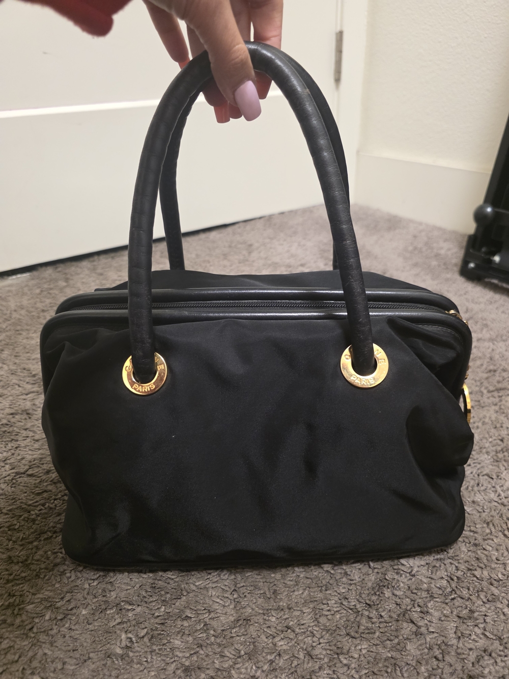 Vintage Celine Satchel with Gold-Tone Ring Accents